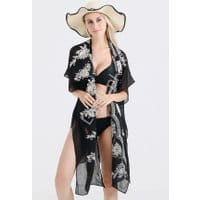 Kimono plażowe z haftami, czarny