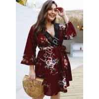 Kwiatowa bordowa sukienka letnia Plus Size 5103