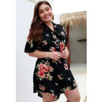 Czarna tunika lub sukienka z kwiatkami Plus Size 133