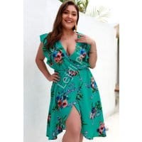 Szmaragdowa sukienka z kwiatami Plus Size