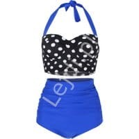 Bikini w stylu retro z topem w kropki Plus Size, chabrowe 747
