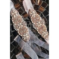 Biały przezroczysty pasek ozdobny z perełkami i kryształkami - rose gold P848 - organza