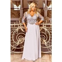 Popielata sukienka plus size z koronkową górą z cekinami - Crystal 3/4
