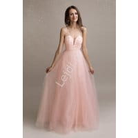 Jasno różowa suknia tiulowa z sztucznymi perłkami na tiulu 2193