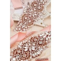 Pasek z kryształkami w oprawie w kolorze różowego złota - blush 849