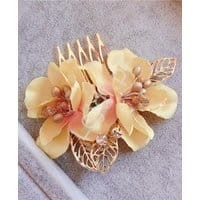 Spinka z żółtymi kwiatkami 3D i kryształkami