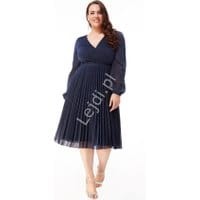 Plisowana granatowa lureksowa sukienka z mieniącymi się opiłkami Plus Size 2410P