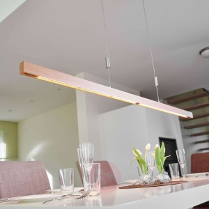 Lampa wisząca LED Nora w formie belki, dąb, 158 cm