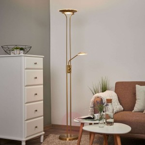 Lampa stojąca LED Aras z l. do czytania, mosiądz