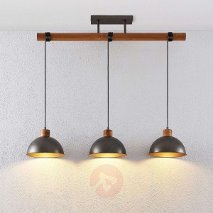 Lindby Holgar lampa wisząca, drewno i metal 3-pkt.