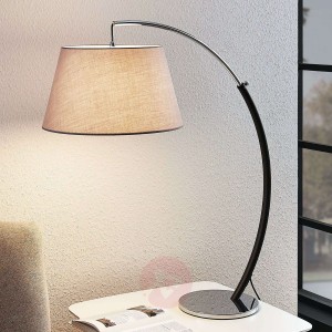 Łukowa lampa stołowa Evelyna z kloszem z tkaniny