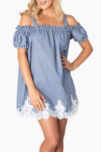 BAWEŁNIANA SUKIENKA PLAŻOWA W KROPKI SWEET DOLL NAVY