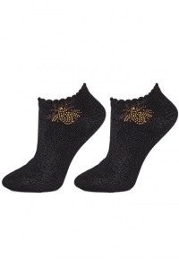 NISKIE BŁYSZCZĄCE SKARPETKI DAMSKIE ZE ZŁOTĄ MUCHĄ FOOTIES GOLDEN FLY S33