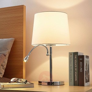 Tkaninowa lampa stołowa Benjiro z lampką LED