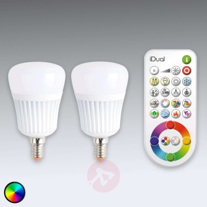 Żarówka LED E14 iDual, 2 szt., z pilotem