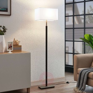 Tkaninowa lampa podłogowa Belira, biała, kątowa