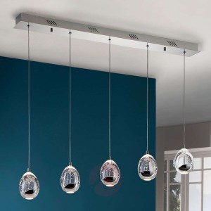 Lampa wisząca LED Rocio 5-punktowa, chrom, belka