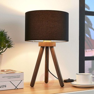 Tekstylna lampa stołowa Majken – ciemnoszara/czerń