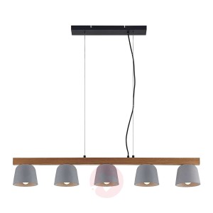 Lucande Kalinda lampa wisząca beton drewno, 5-pkt.