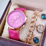 Zegarek kwarcowy Geneva - Unisex - cyfry rzymskie - ciemnoróżowy