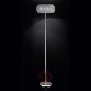 Tekstylna lampa stojąca Amaru, srebrnoszary klosz