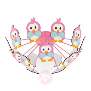 Lampa sufitowa Viki 2 z pingwinami różowa
