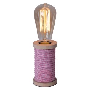Lampa stołowa Max, drewniana stopa, różowa