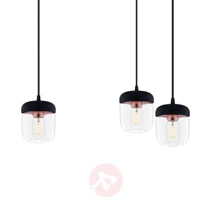 3-punktowa lampa wisząca Acorn, czerń i miedź