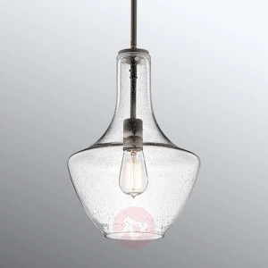 Everly – szklana lampa wisząca , oprawa stary brąz