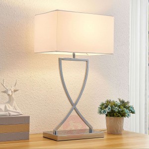 Lucande Evaine lampa stołowa chrom, klosz biały