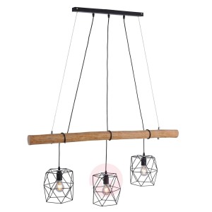 Lampa wisząca Edgar z drewnianą belką, 3-punktowa