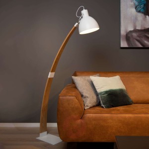 Szykowna lampa stojąca Curf z białym kloszem