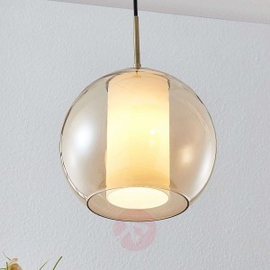 Lindby Yela szklana lampa wisząca, bursztynowa