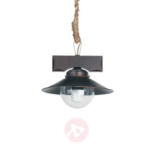 Lampa wisząca Nudos z drewna, żelaza i szkła