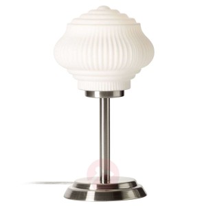 Nowoczesna lampa stołowa Tanic nikiel + biały