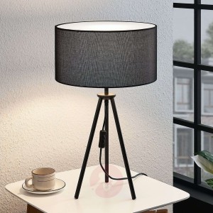 Trójnożna lampa stołowa Bentja, tkanina czarna