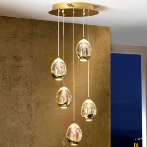 Lampa wisząca Rocio 5-pkt. pilot, złota, okrągła