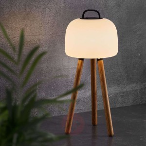Lampa stołowa LED Kettle trójnóg drewno klosz 22cm