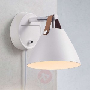 Lampa ścienna Strap z paskiem skórzanym, biała