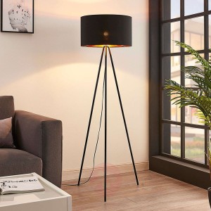 Trójnożna tekstylna lampa stojąca Folke, czarna