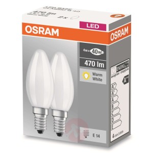 Żarówka świeczka LED E14 4W 827, matowa, 2 szt.