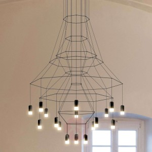 Szeroka lampa wisząca LED Wireflow, czarna