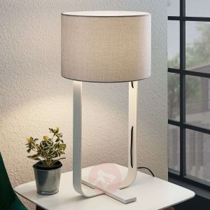 Tekstylna lampa stołowa Tarika, szara i biała