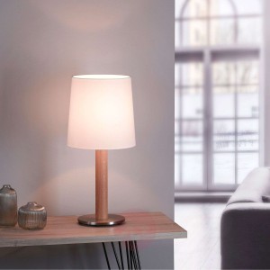Lucande Elif lampa stołowa biała, cylinder dąb