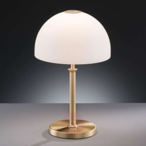 Shine – lampa stołowa z mosiądzu z białym kloszem
