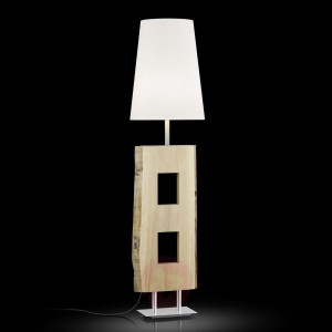 Lampa podłogowa Lena z drewnem, 160cm klosz biały
