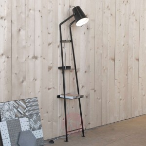 Lampa stojąca Alfred z półką, czarna matowa