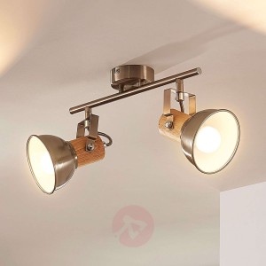 Lampa sufitowa LED Dennis, 2-punktowa, z drewnem