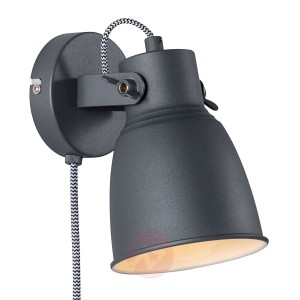 Lampa ścienna Adrian z kablem i wtyczką, czarna