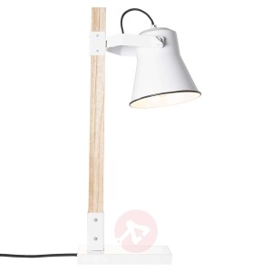Lampa stołowa Plow, biała jasne drewno
